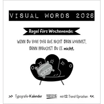 Korsch Verlag Visual Words Black 2026: Aufstellbarer Typo-Art Postkartenkalender. Jeden Monat ein neuer Spruch. Hochwertiger Tischkalender. Mit 12 Postkarten.