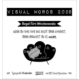 Korsch Verlag Visual Words Black 2026: Aufstellbarer Typo-Art Postkartenkalender. Jeden Monat ein neuer Spruch. Hochwertiger Tischkalender. Mit 12 Postkarten.