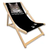 Unikatolo Liegestuhl mit Name, Katze, Schwarz, Spruch witzig, Miezepeter, Strandstuhl, Geschenkidee Kinder Erwachsene Geburtstag