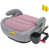 Jovikids Sitzerhöhung Auto Kinder ISOFIX, ECE R129 Kindersitzerhöhung Gruppe 2/3(ca.15-36 kg), Verdickter Stoffbezug & Isofix Adapter, Leicht Waschbar (rosa, Becherhalter)