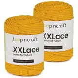 Makramee Garn 2er-Set Gelb, Loopncraft, 2 X 4mm - 65m - 250g, Kettengarn, XXLace Garn, Recycling Garn