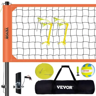 Vevor Volleyballnetz Höhenverstellbares Volleyballnetz Set, 9,7 x 2,4 m Tragbarer Beachvolleyball-Netz, Orange Volleyballnetz Faltbare Volleyballnetz mit Volleyball & Tragetasche, für Garten, Strand