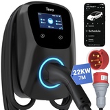 Tera EV Ladegerät Smart APP mit 32A Typ 2 22KW Heim Ladestation 400V Wallbox 7m Ladekabel CE & TÜV mit Ladegerätehalter App-Steuerung CEE 3-Phasen Stecker für Alle EVs und PHEVs W01 Schwarz