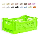 Ay-Kasa der originale faltbare Kunststoff-Aufbewahrungsbehälter, faltbarer Aufbewahrungskorb, stapelbare Kisten, stapelbare Aufbewahrungs Klappbox für Küche, Spielzeug und Büro (Mini, Neon Green)
