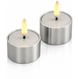 uYuni LED Teelichter silber 4,1x2,3cm Timer mit Batterie bis 400Std. 2St.