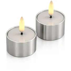 uYuni LED Teelichter silber 4,1x2,3cm Timer mit Batterie bis 400Std. 2St.