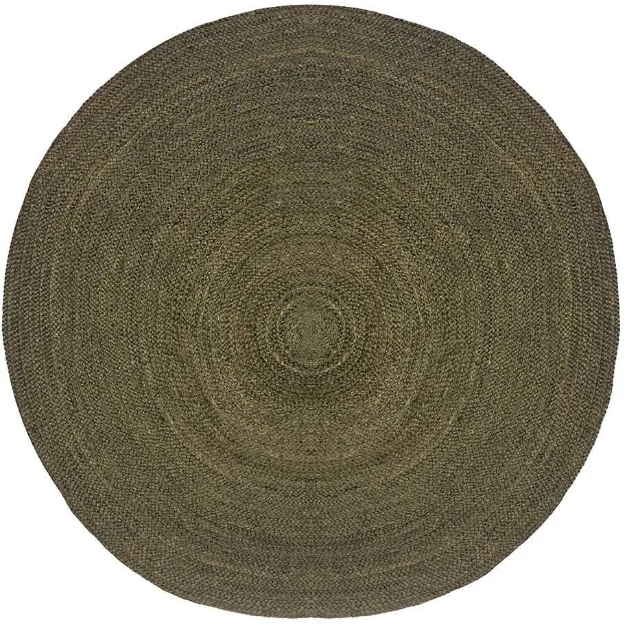 Runder Jute Teppich in Oliv Grün modernem Design