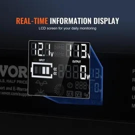 Vevor Sinus-Wechselrichter 3000 W DC 12 V AC 230 V LCD-Display Wechselrichter mit 3 AC-Steckdosen 2 USB-Anschlüssen 1 Typ-C-Anschluss 10 Ersatzsicherungen für große Haushaltsgeräte