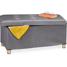 Relaxdays Sitzbank Samt Anthrazit 76 x 34 x 38 cm