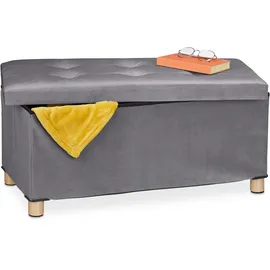 Relaxdays Sitzbank Samt Anthrazit 76 x 34 x 38 cm