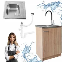 Stamar | Küchenschrank, mit Spüle, 60 cm, Sonoma, Flexible schwarze Armatur, Siphon - Bronze