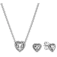Pandora 28510 Damen-Geschenkset Halskette und Ohrringe Erhabenes Herz Weiß