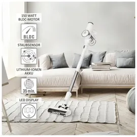 Genius Invictus X4 Pro Akku Staubsauger13 TLG., Staubsauger Kabellos mit Display, 150W Laufzeit bis 35Min. Auto Modus, Akkusauger für Teppich Hartboden - Weiß