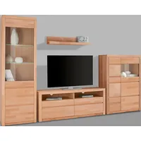 OTTO home Wohnwand OTTO HOME "Silkeborg: 4-teilig, Breite: 290cm, Griffmulden, Fronten Massivholz", beige (kernbuche teilmassiv), Holzwerkstoff Kernbuchefarben (Korpus)/ Massivholz Kernbuche (Front), Holz teilmassiv, Kastenmöbel-Sets, Wohnwand, Set besteht aus 1 
