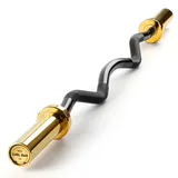 PhysKcal EZ Curl Bar, 1.2m Super EZ Olympic Bar für Standard 50mm Hantelscheiben, Hervorragend für den Aufbau von Bizeps und Trizeps, Golden & Schwarz