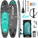 Fitleap Inflatable SUP-Board SUP Board Set mit Hochdruckpumpe, verstellbarem Paddel und Rucksack -..., Robustes Material, Komplettes SUP-Set, stabil, Leicht transportierbar grau