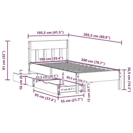vidaXL Massivholzbett 100 x 200 cm Weiß