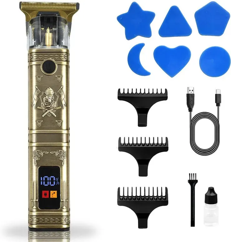 DSP Professional Mini-Haartrimmer All-in-One-Set, kabelloser, USB-wiederaufladbarer Haartrimmer mit Digitaldisplay, Styling-Vorlagen (Stern/Herz/Mond) und Führungskämmen - präzises Styling-Tool