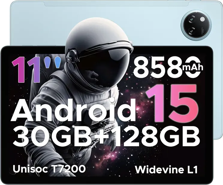 DOOGEE Tab A9 Pro+ Android 15 Tablet, 11 Zoll, 30 GB RAM + 128 GB ROM / 2 TB, Octa-Core Tablets mit 90 Hz HD-Display, 8580 mAh, 5G-WLAN, Widevine L1, Dual-Speaker & Gesichts-Entsperrung - Blau