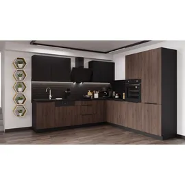 Küchen-Preisbombe Winkelküche L-Form 280 x 270 cm Nußbaum Schwarz