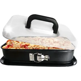 Kaiser Springform rechteckig mit Deckel, Tiramisu Form antihaftbeschichtet, klappbarer Griff, Kuchenform eckig