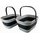 SAMMART 13L Faltbarer Korb mit Griff – Tragbarer Picknickkorb/Krater für den Außenbereich – Faltbare Einkaufstasche – Platzsparender Aufbewahrungsbehälter (Grey/Slate Grey (SH,Set of 2))