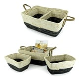 Macosa Home Dekokorb Deko-Korbset 3tlg. Grau Natur Naturgeflecht mit Jute-Griff rechteckig (3 St), Aufbewahrungskorb Set Korb Dekokörbe Aufbewahrung Schrankkorb beige|schwarz