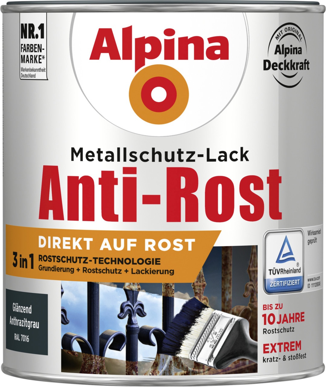 Alpina Metallschutz-Lack Anti-Rost 750 ml anthrazit glänzend