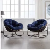 CHICFURN Schaukelstuhl Outdoor Rattan Sessel mit gepolsterter Auflage (Packung, 1 St), Rocker Recliner für Terrasse, Wohnzimmer, Garten, Marineblau blau