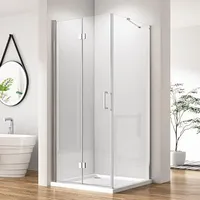 Eckeinstieg Duschkabine Falttür mit Seitenwand 100x90x195cm Duschabtrennung Faltbar mit festem Seitenteil, Faltbare Komplettdusche mit 6 mm Nano ESG-Sicherheitsglas Duschwand Glas Leichte Reinigung