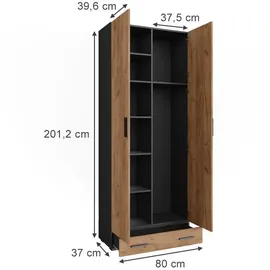 Vicco Mehrzweckschrank Ingo, Anthrazit/Goldkraft Eiche, 80 x 201.2 cm mit Schubladenmodul (80 x 37 x 201.20 cm)