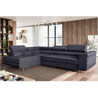 MEBLINI Schlafcouch mit Bettkasten - Ecksofa mit Schlaffunktion - Sofa mit Relaxfunktion und Kopfstützen - Couch L-Form - Eckcouch - Wohnlandschaft - MALIBA - 277x203x63cm Links - Dunkelgrau Samt