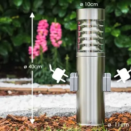 hofstein Außenleuchte Edelstahl 40 cm mit 2 Steckdosen, Kunststoff-Scheiben, IP44, silber