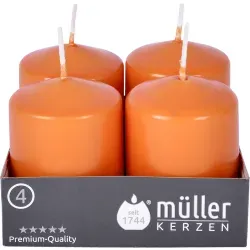 Müller Kerzen Stumpenkerze BSS, mandarin 2400624861 , 1 Packung = 4 Stück, (Ø x H): 48 x 62 mm