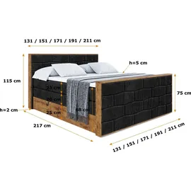 altdecor Boxspringbett 120 x 200 cm H3 Schwarz