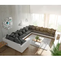 DELIFE Wohnlandschaft Clovis XXL Weiss Schwarz mit Armlehne Ottomane Rechts, Design Wohnlandschaften, Couch Loft, Modulsofa, modular