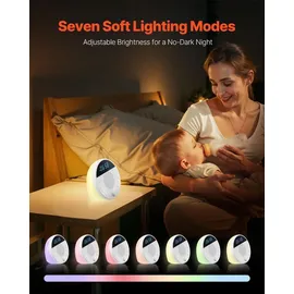 Vevor Einschlafhilfe, White Noise Machine, 18 Musktitel, 7-farbiges Nachtlicht, 6-in-1-Soundmaschine mit weißem Rauschen & zwei Alarmen, APP, automatischer Abschalttimer & Speicherfunktion