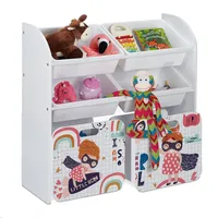 Relaxdays Kinderregal, mit 6 Boxen, Kleine-Heldin-Motiv, 2 Kisten mit Rollen, hbt: 80,5x82,5x30 cm, Spielzeugregal, weiß
