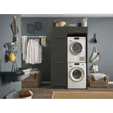 Laundreezy Waschmaschinenschrank für Trockner und Waschmaschine, Mehrzweckschrank und Schrankaufsatz, Anthrazit - Praktischer Waschmaschinen-Überbauschrank - 117,5 x 200 x 67,5 cm