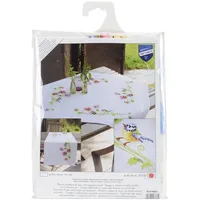 Vervaco Kreuzstich Stickpackungen Tischdecke Meise & Stiefmütterchen Stickdecken Vorgezeichnet Basteln Erwachsene Kreativ Set Vorgedruckte Decke Sticken 80 x 80 cm Stickset DIY Sticken