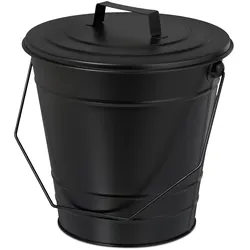 Relaxdays Ascheeimer mit Deckel, Henkel, 7 Liter, Eisen, Aschetonne für Kohle & Asche, Kamin, Ofen, Kohleeimer, schwarz