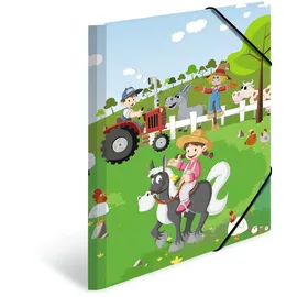 Herma Sammelmappe A4 Bauernhof, Eckspanner-Mappe aus Pappe mit Kindergarten Motiv, Gummizug, Innenklappen und Innendruck für Jungen, Mädchen und Kinder