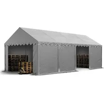 TOOLPORT Lagerzelt 4x8 m Industriezelt Unterstand PVC Plane 750 N grau mit Bodenrahmen -