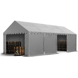 TOOLPORT Lagerzelt 4x8 m Industriezelt Unterstand PVC Plane 750 N grau mit Bodenrahmen -