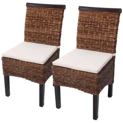 2er-Set Esszimmerstuhl Korbstuhl M45 Stuhl Bananengeflecht ~ dunkel, mit Kissen