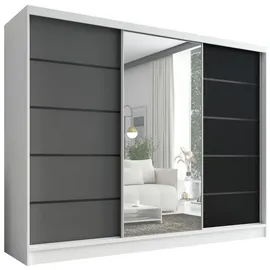 A&J MöbelLand Schiebetürenschrank AURELIA 2 200 x 0 x 0 cm Weiß/Schwarz/Grau