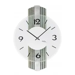 AMS -Wanduhr Holzstruktur Silberantik Quarz 38cm- 9677