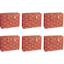 eurowrap X282336Cpack Packung 6 Geschenktasche Tüte Dalarna, Format Shopping (37,3x11,8x27,5 cm), 210g, geeignet für voluminöse Geschenke, Tannenbaum Kraft Rot, 6 Stück