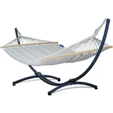 Potenza Outdoor Stabhängematte Hängematte mit Gestell für 2 Personen 370 cm I 100% Baumwolle Merida Doppelhängematte XXL 215x160, 200kg I Hängemattengestell 220kg, wetterfest, Colore Grau