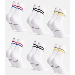TENNISSOCKEN AUS BIO-BAUMWOLLE - 6-Pack - Schwarze Streifen | Grüne/Gelbe Streifen | Rote/Blaue Streifen - 43-47